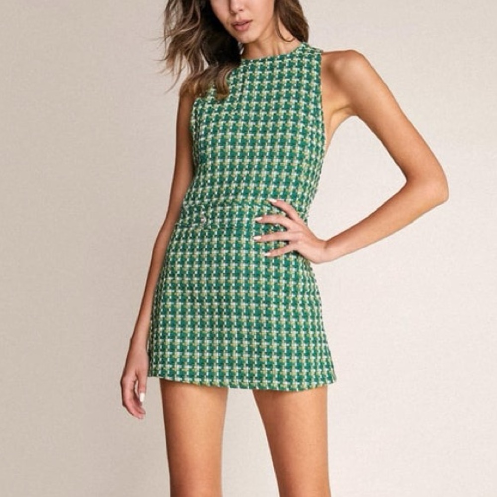 Zara Green Houndstooth Mini Dress